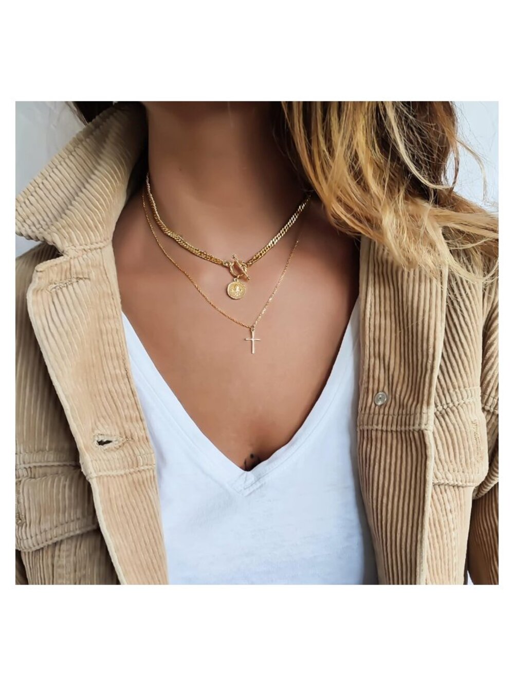 Gold Plated Stainless Steel Cross Necklace 16+2" Pendant - Picture 7 of 8